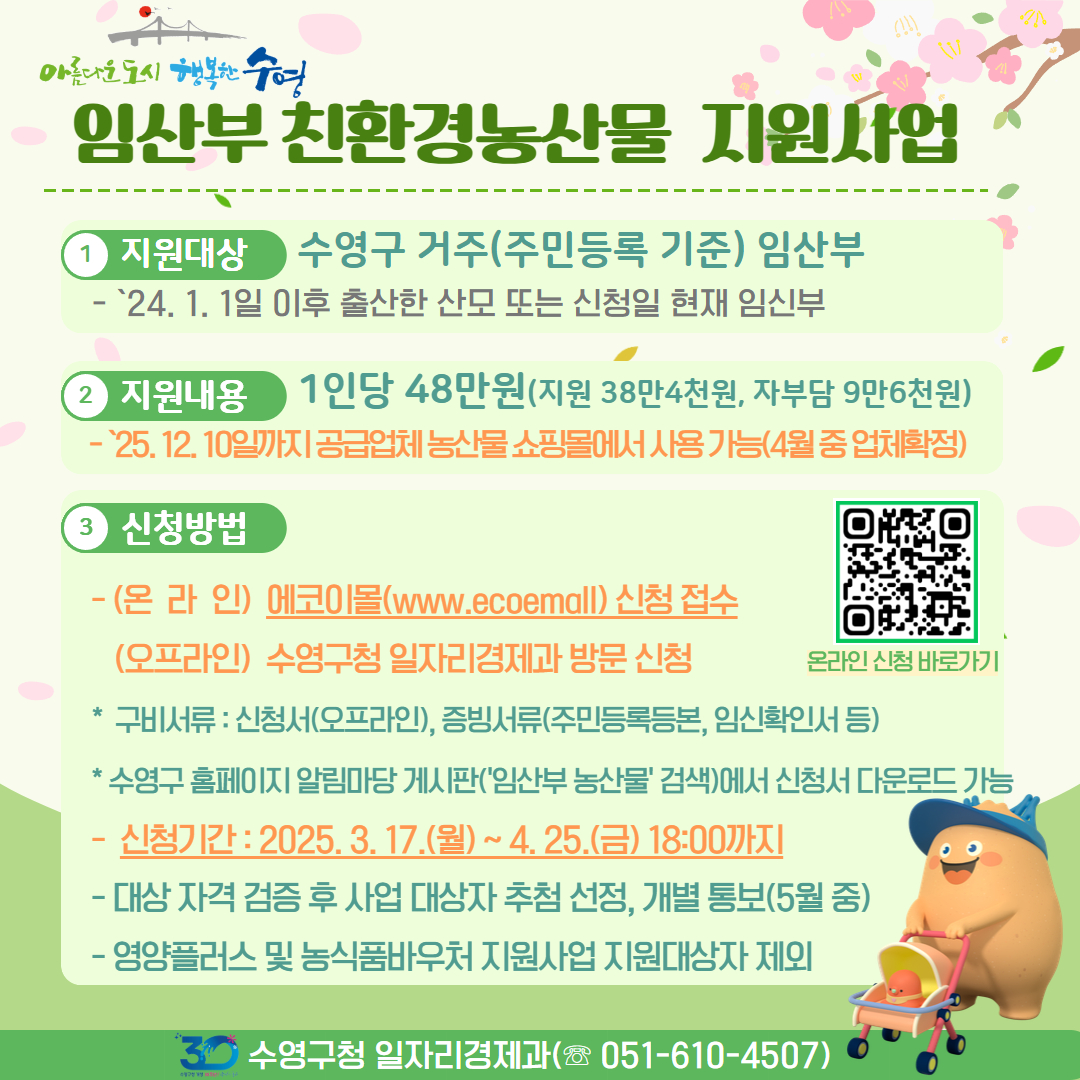 수영구, 임산부 친환경농산물 구입비 지원