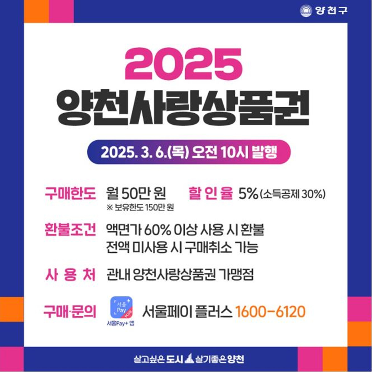 양천구, ‘양천사랑상품권’ 1분기내 100억원 푼다…민생경제 살리기 총력