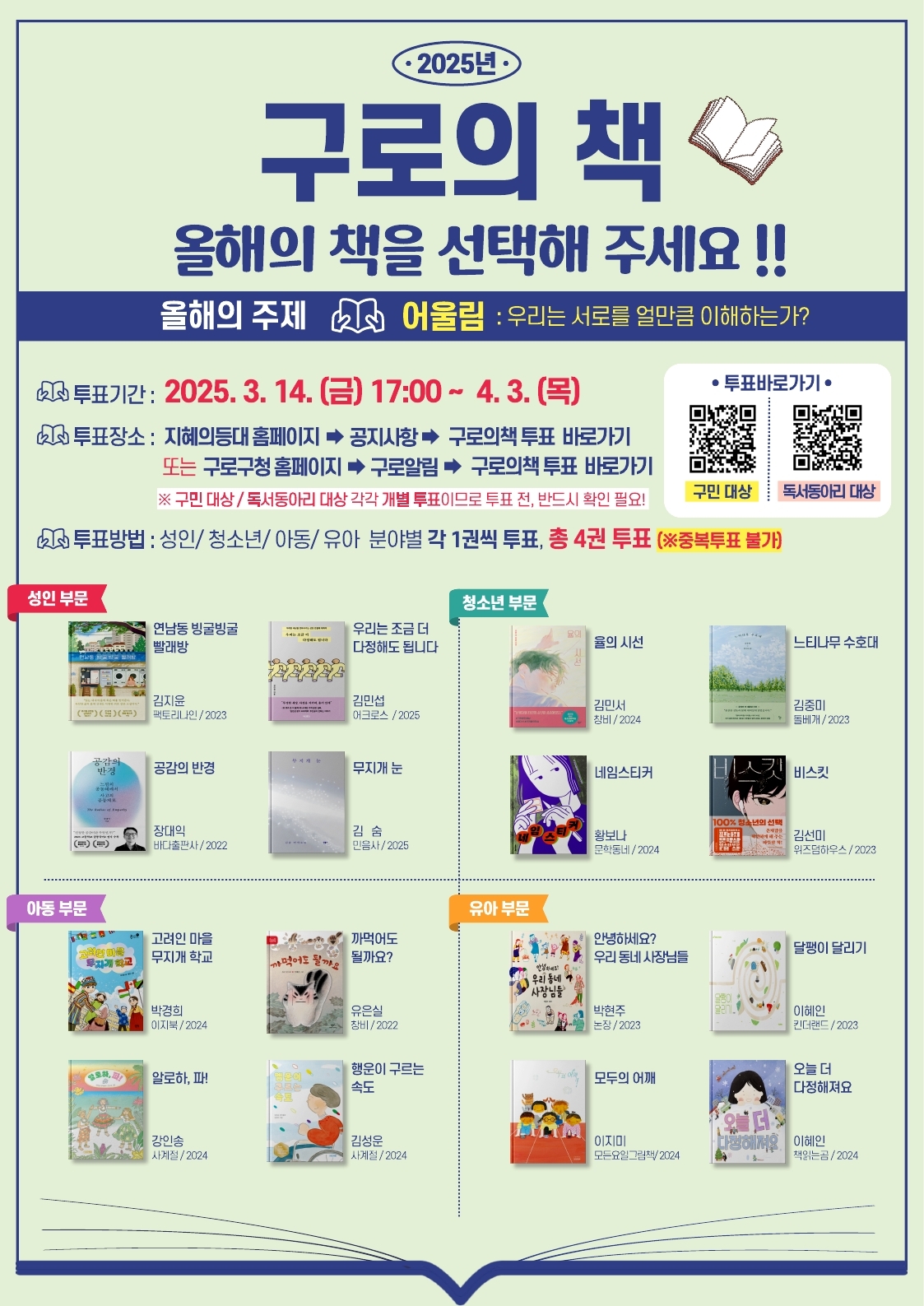 구로구, ‘2025년 구로의 책’ 선정 구민 선호도 투표 실시