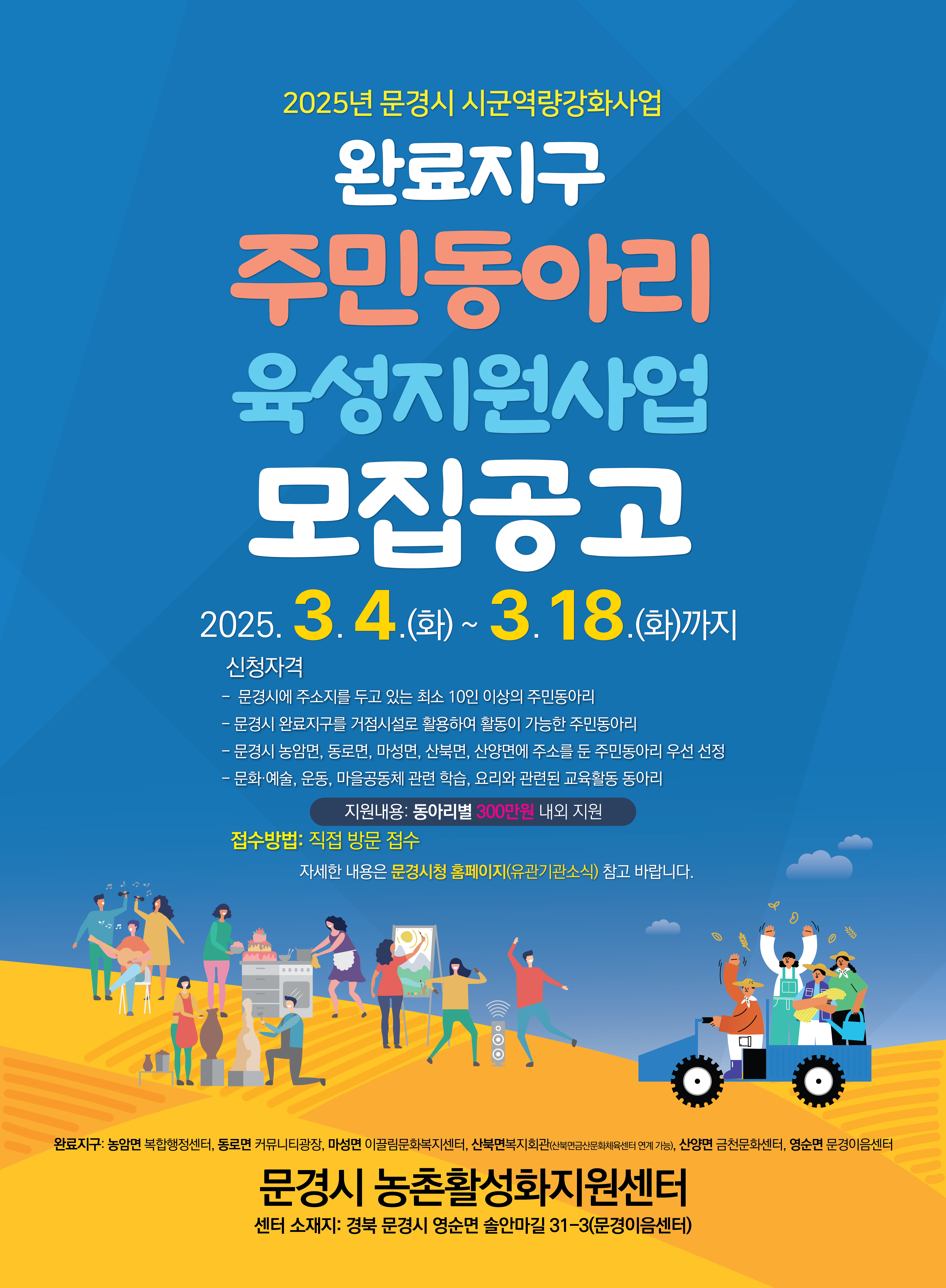 문경시 농촌활성화지원센터‘완료지구 주민동아리 육성지원사업 모집’