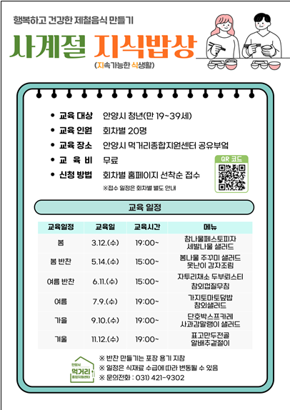 안양시 먹거리종합지원센터, 청년대상 ‘사계절 지식밥상’ 추진