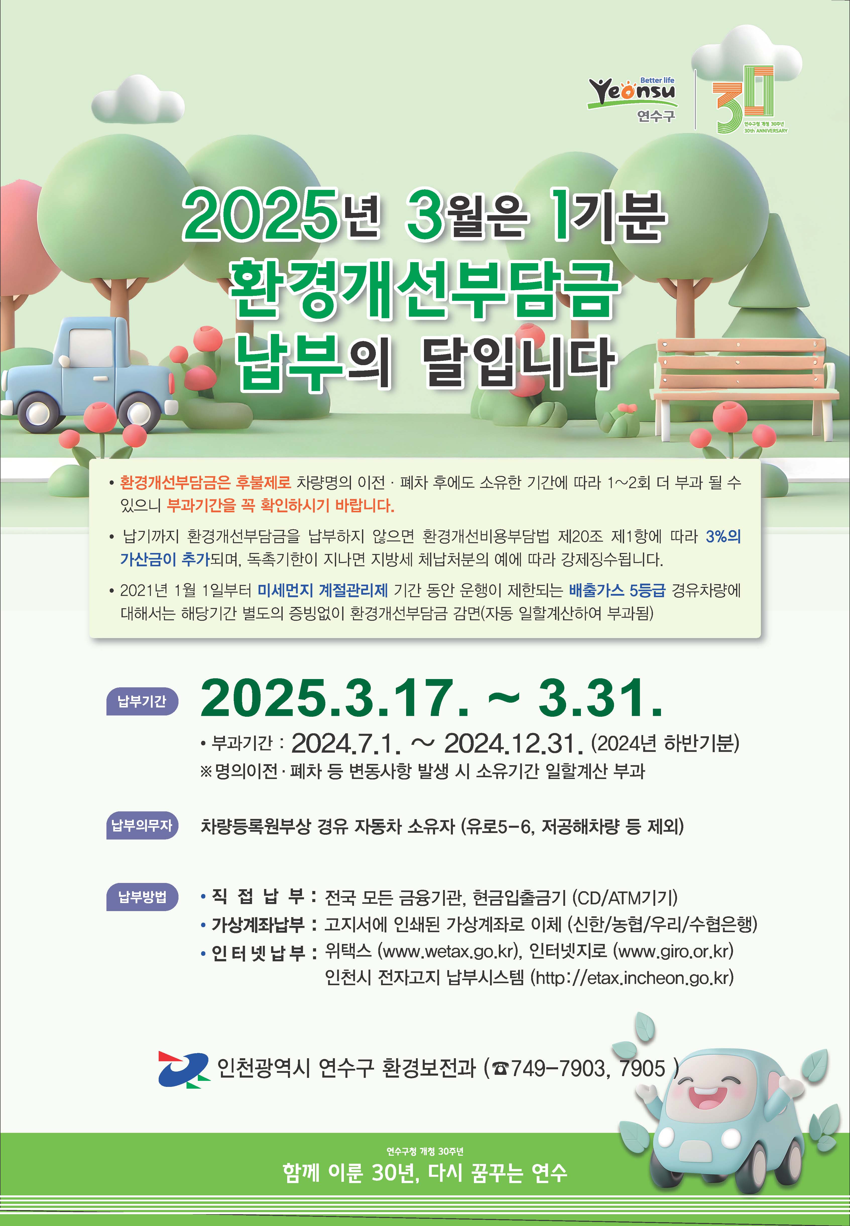 연수구, 2025년 1기분 환경개선부담금 부과
