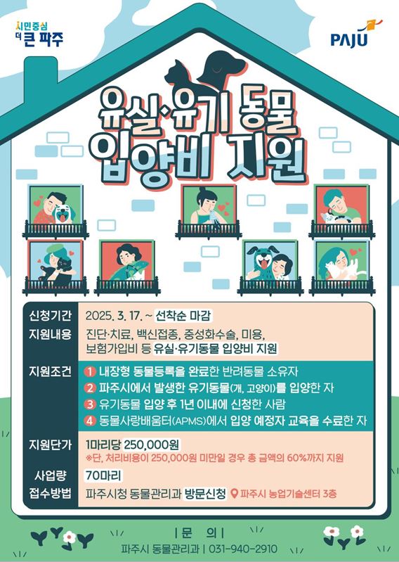 파주시, 유실·유기동물 입양비 지원