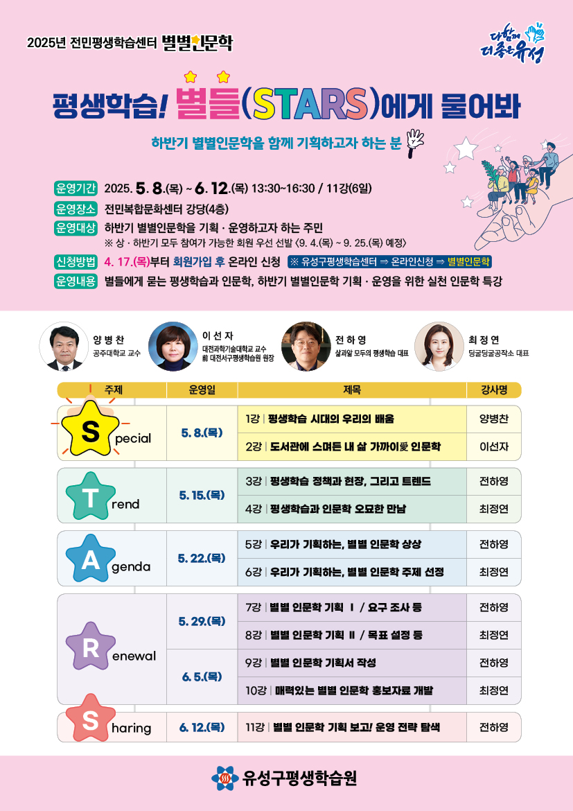 유성구, 상반기 별별인문학 ‘실천하는 인문학’ 운영