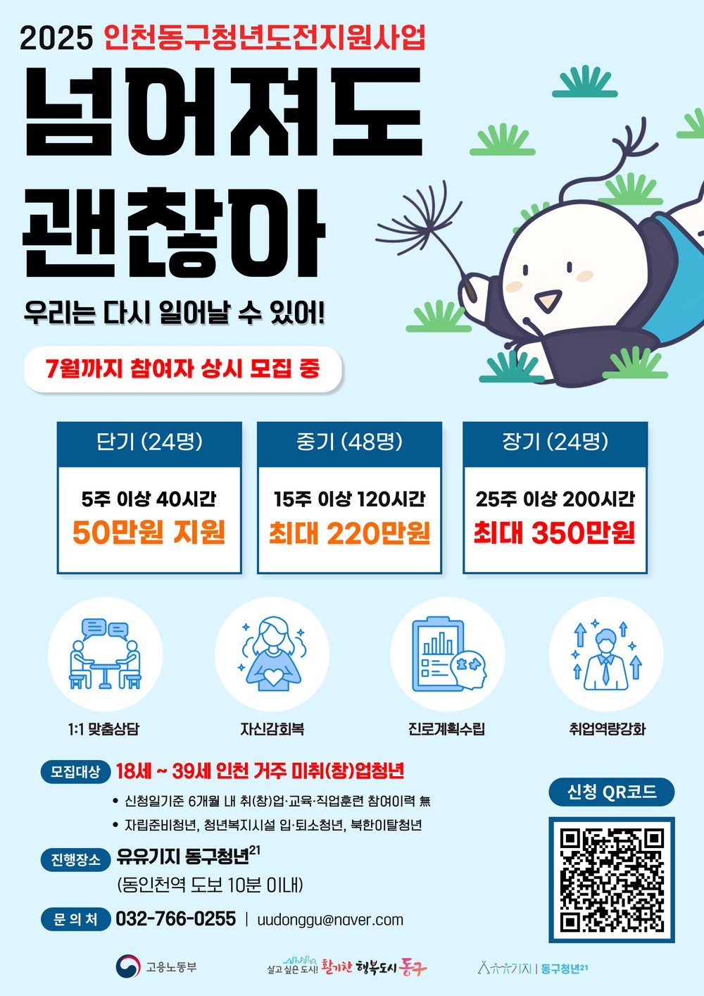 인천 동구, 청년도전지원사업 참여자 모집
구직단념청년에 최대 350만원 지원