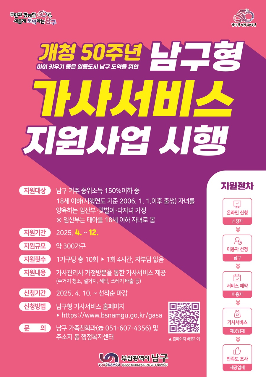 부산 남구, ‘남구형 가사서비스 지원사업’ 시행