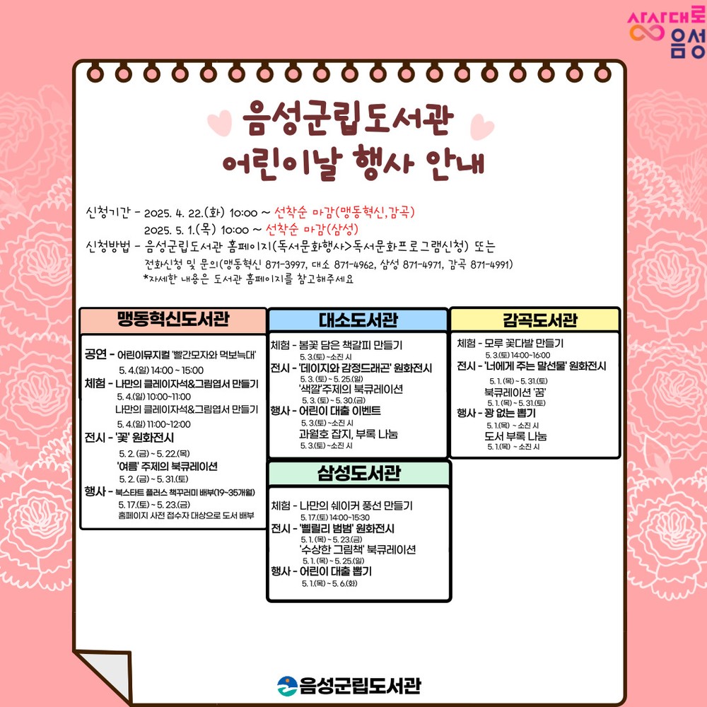 음성군립도서관, 2025년 어린이날 행사 운영