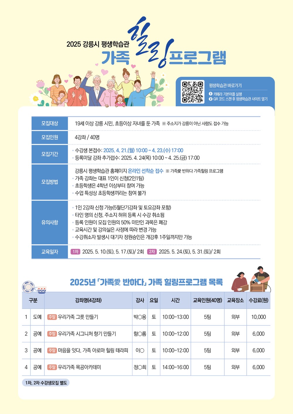 강릉시 평생학습관, 가족과 함께하는 5월 힐링프로그램 운영