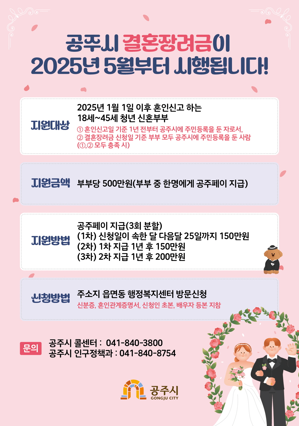 공주시, 5월부터 ‘결혼장려금’ 지급…부부당 500만원 지원