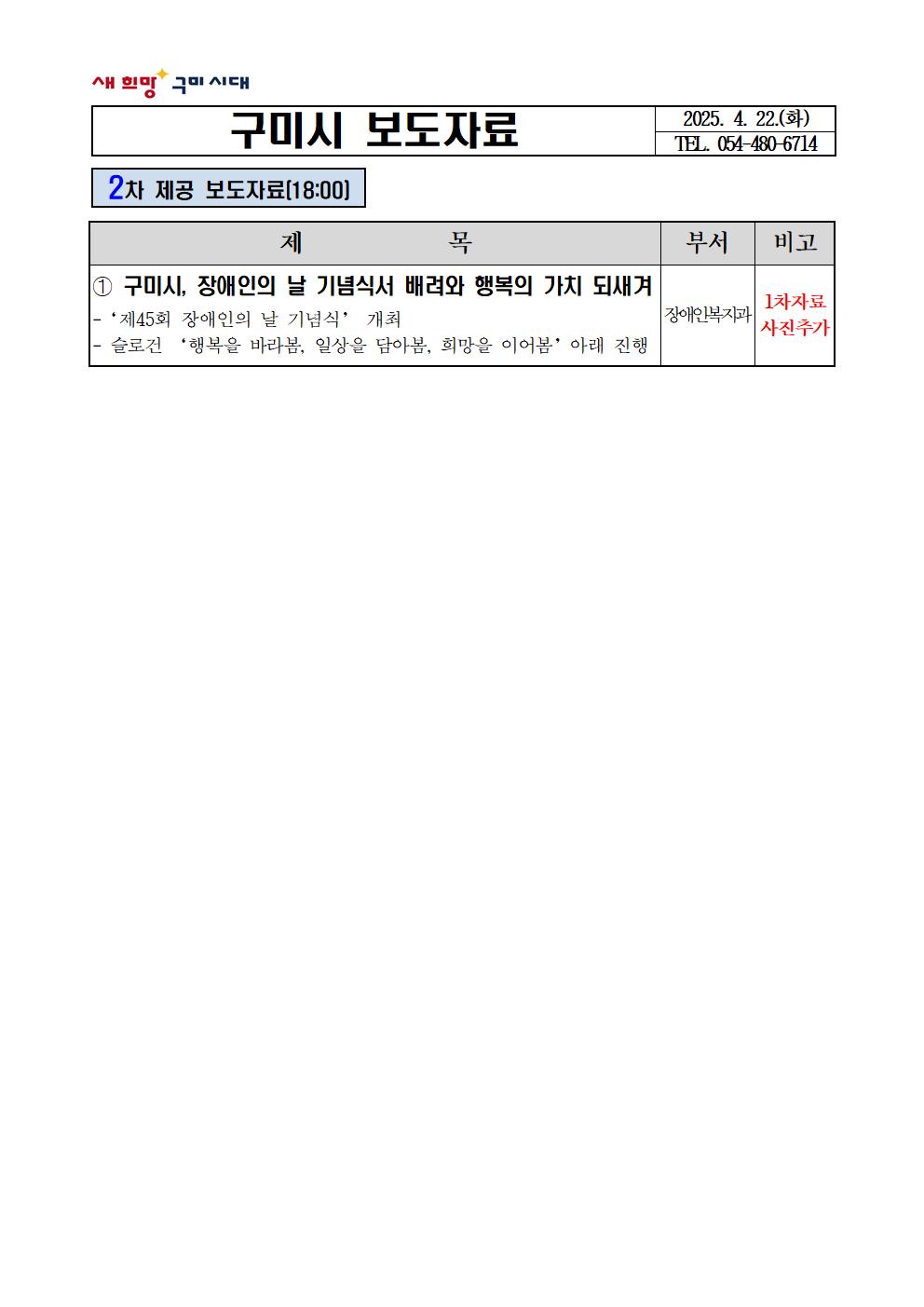 구미시, 장애인의 날 기념식서 배려와 행복의 가치 되새겨