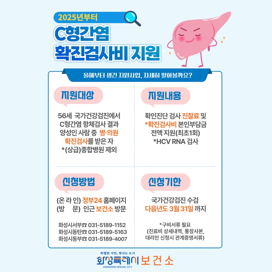 화성특례시, 국가건강검진 C형간염 확진검사비 지원