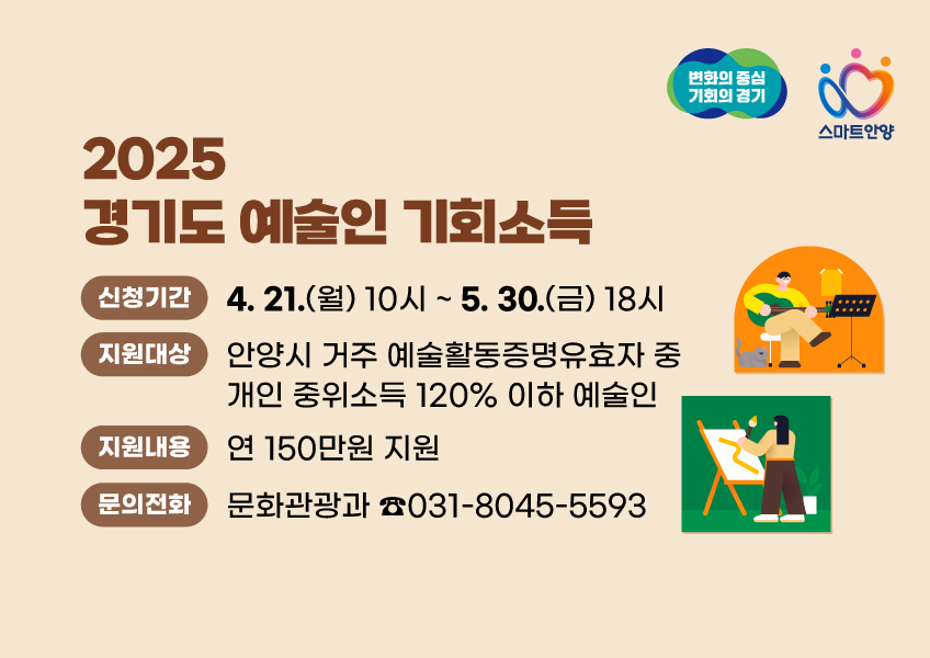 안양시, 다음달 30일까지 ‘경기도 예술인 기회소득’ 접수