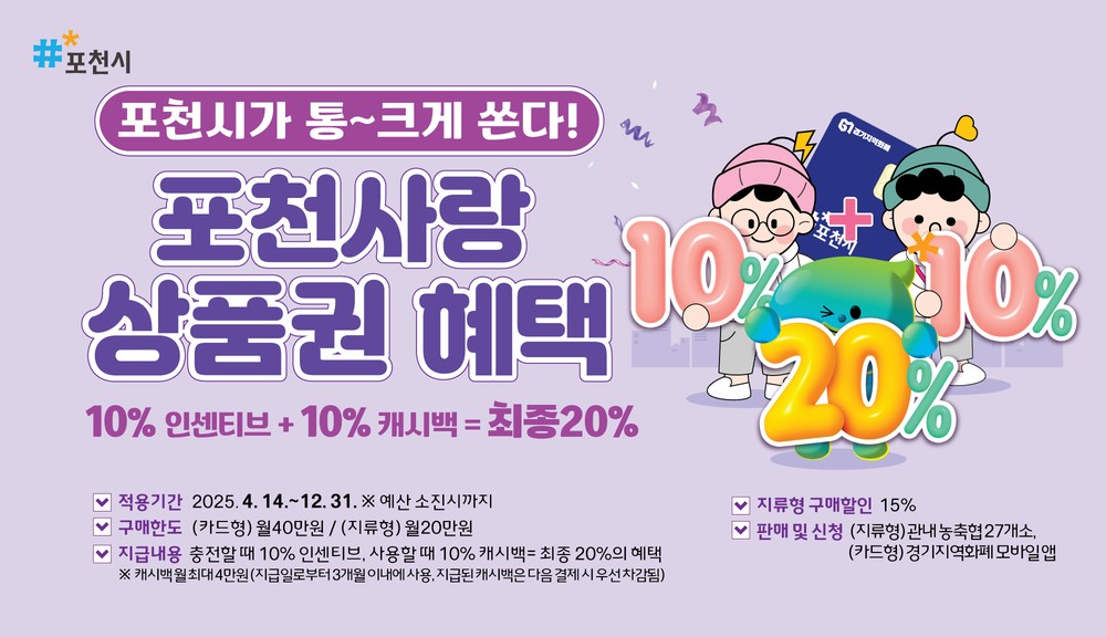 충전 10%, 사용 10%…포천사랑카드 혜택 두 배