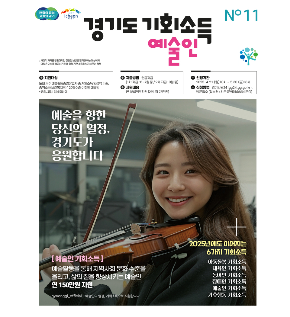 이천시, ‘경기도 예술인 기회소득’ 5월 31일까지 신청 접수