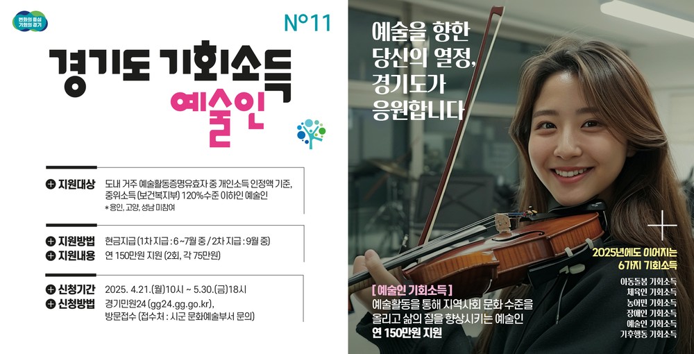 남양주시, 경기도 예술인 기회소득…4월 21일부터 접수