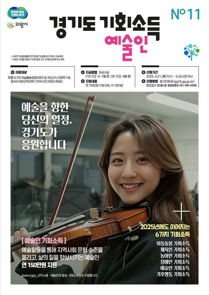의왕시, 「2025 경기도 예술인 기회소득」 지원