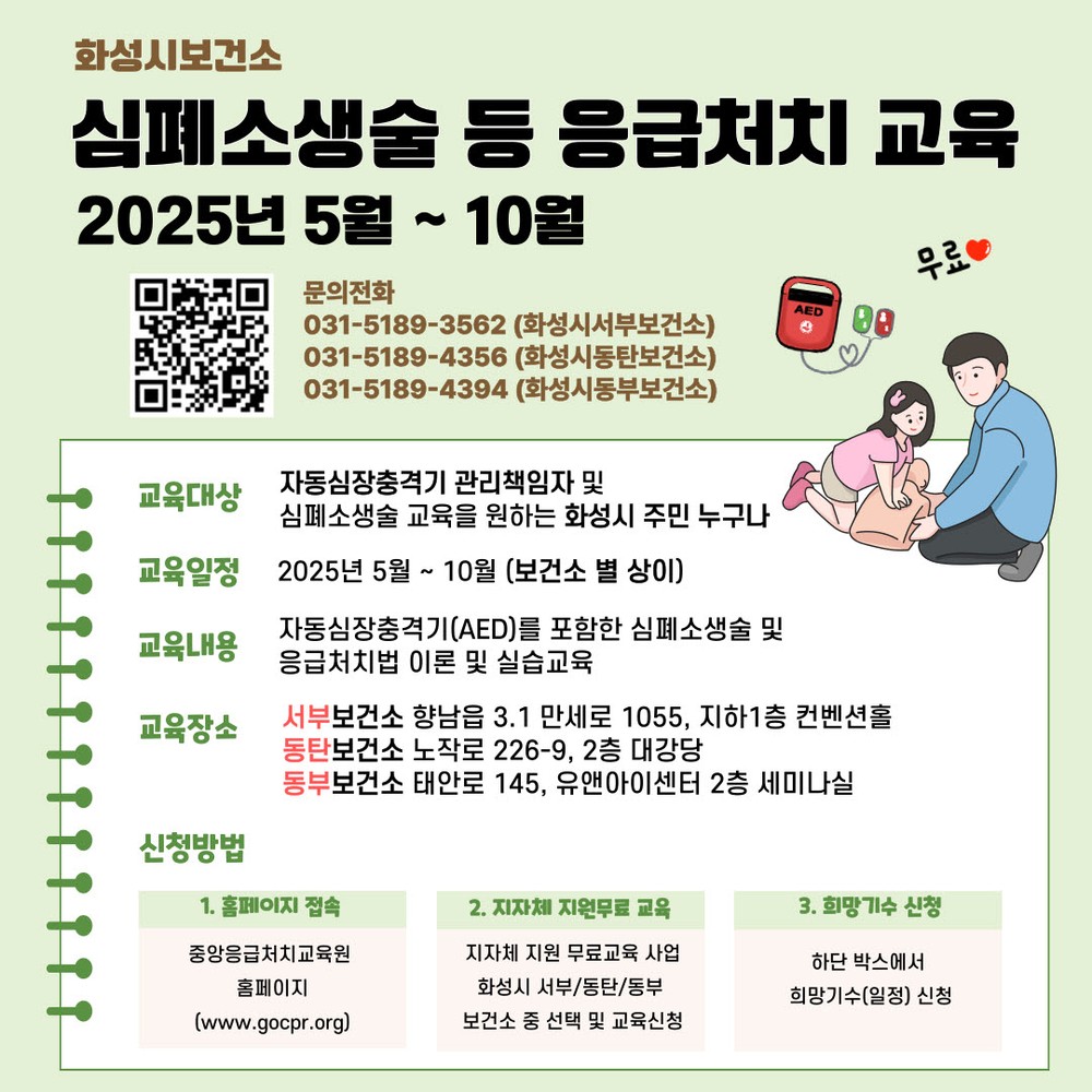 화성특례시, 2025년 심폐소생술 등 응급처치 교육 운영