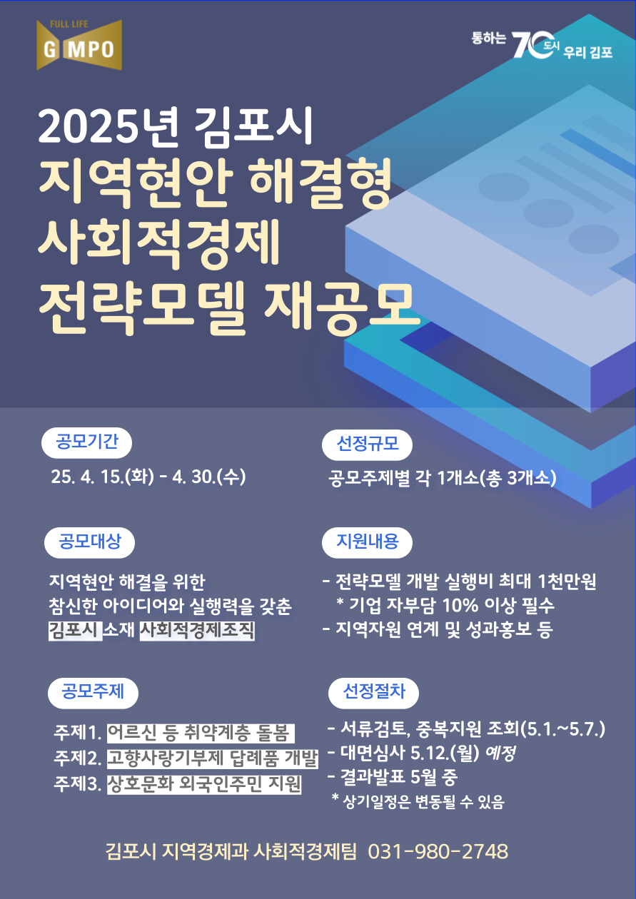 김포시, 「2025년 지역현안 해결형 사회적경제 전략모델 재공모」