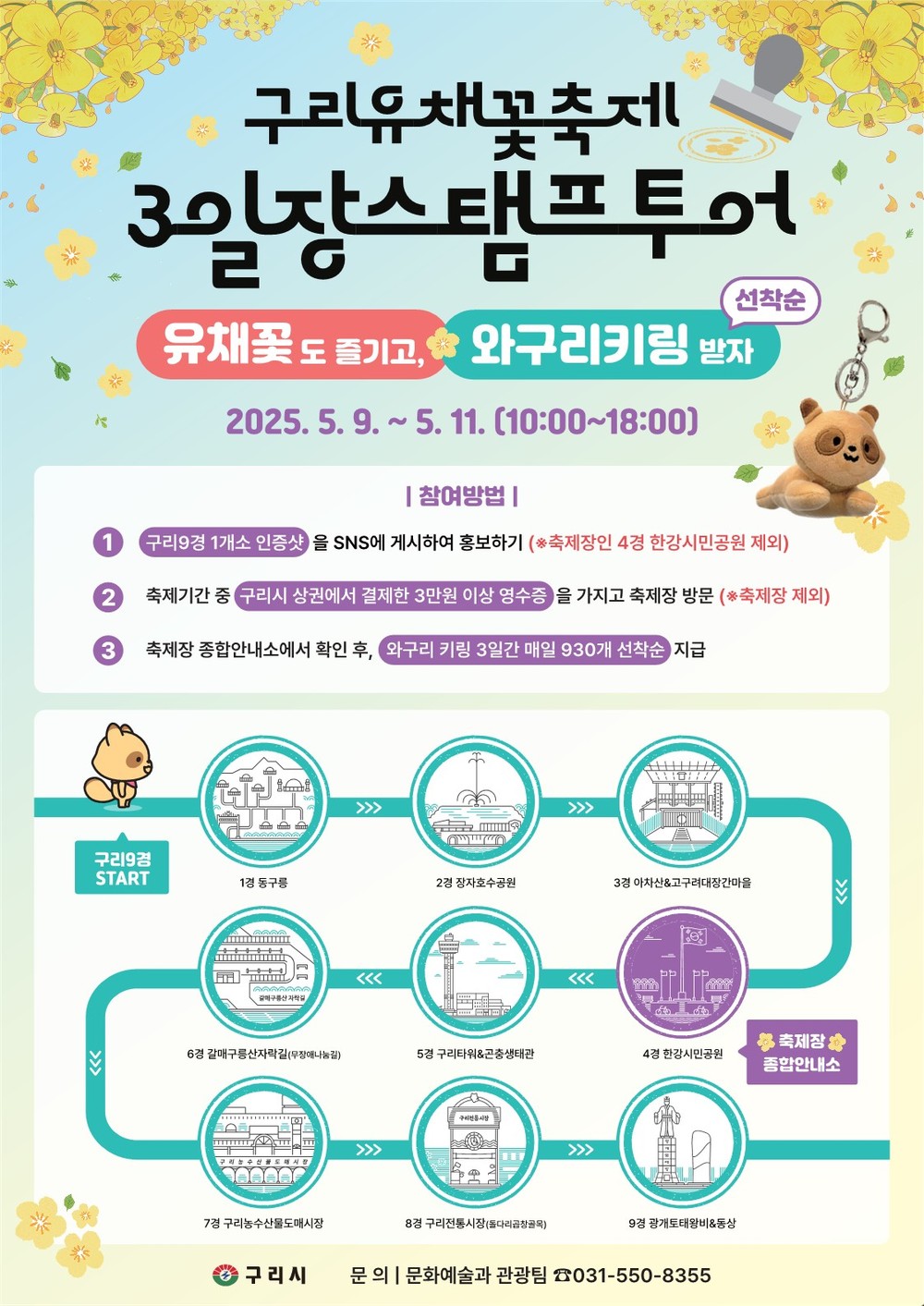 “유채꽃도 즐기고, 와구리 키링도 받자!” 구리시, 유채꽃 축제서 ‘3일장 스탬프 투어’ 운영