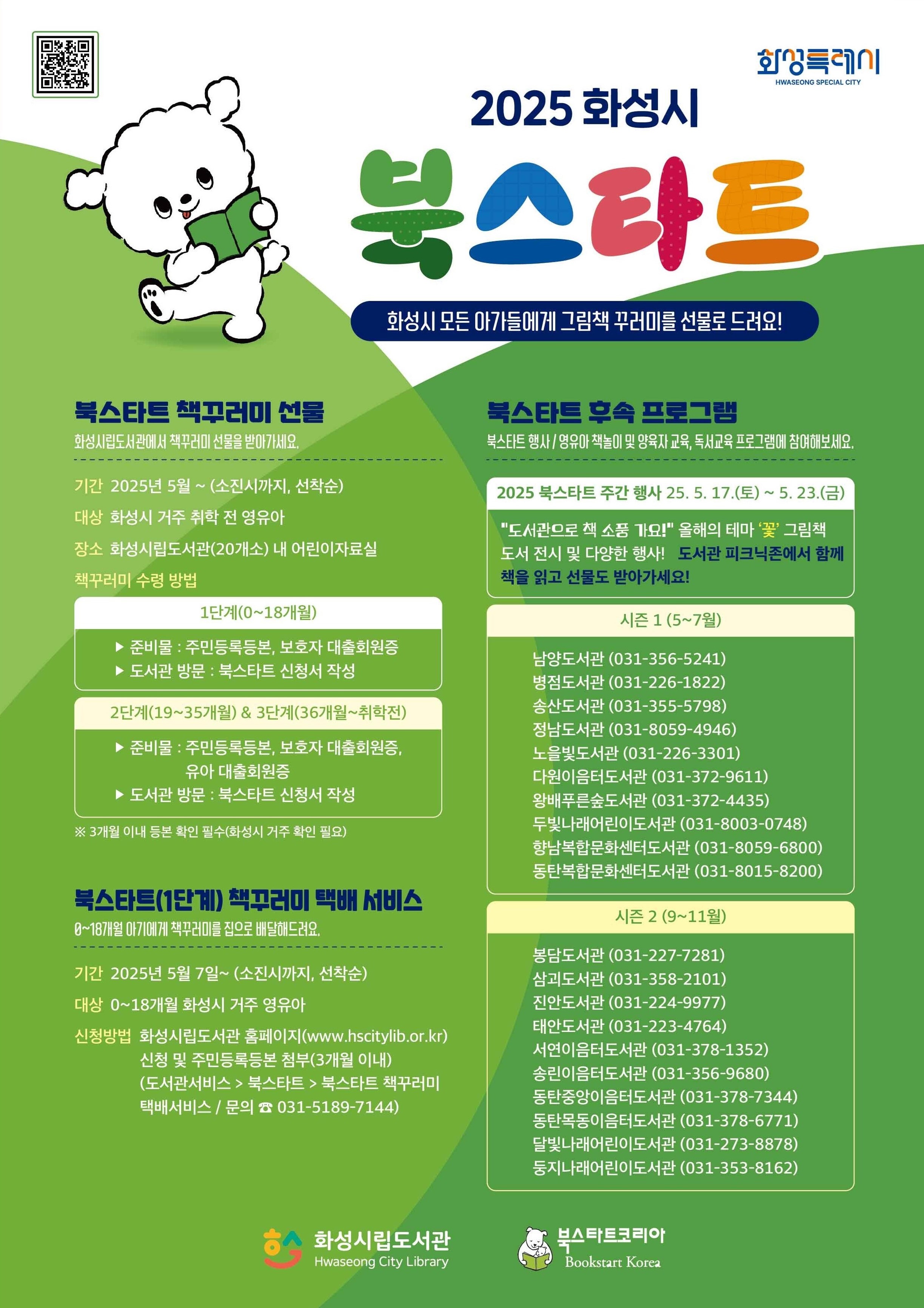 화성시립도서관, 20개소에서 화성시 거주 영유아 대상 북스타트 북꾸러미 증정