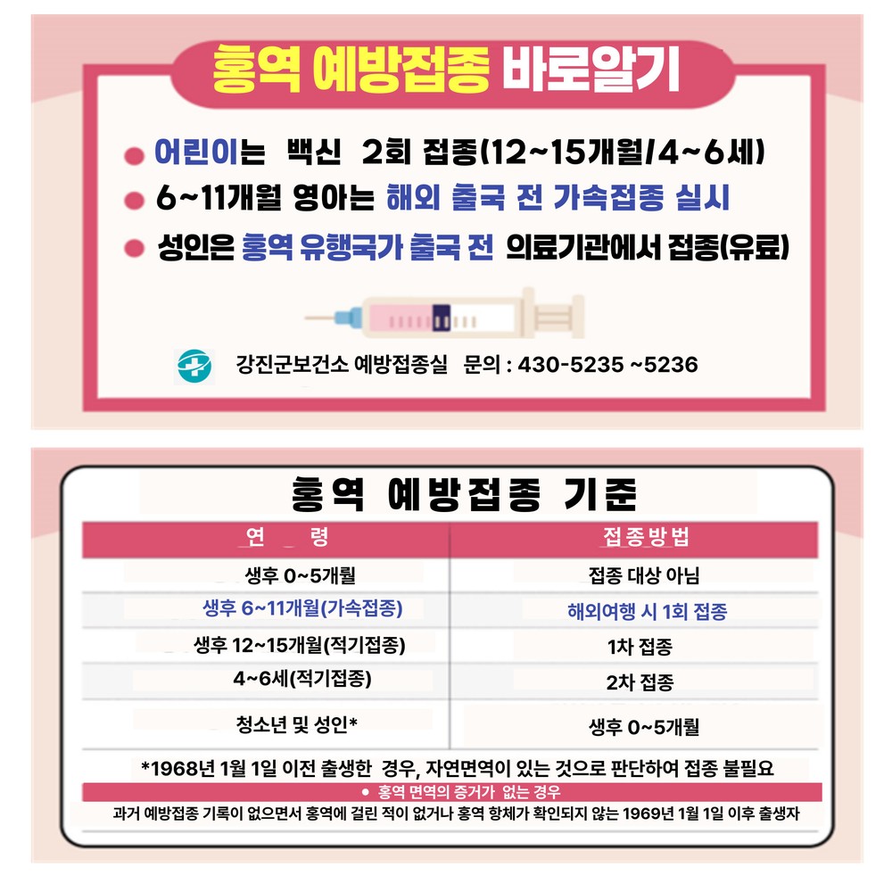 강진군, 해외여행 전 홍역예방 접종 당부