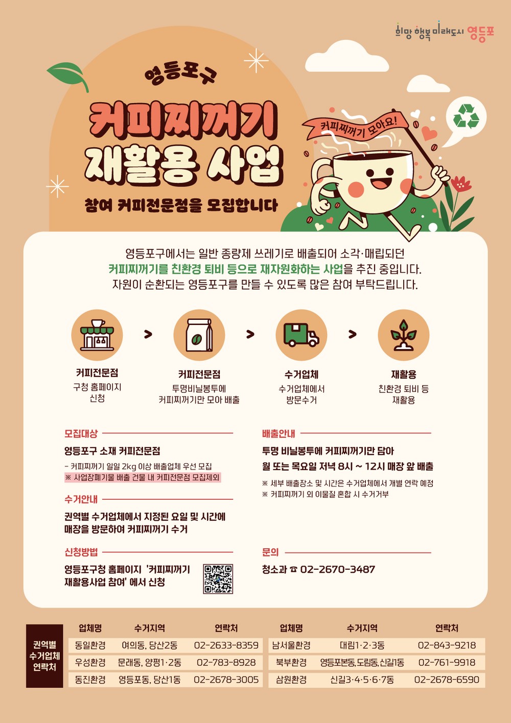 영등포에선 커피 찌꺼기도 자원이 된다… ‘커피박 재활용’ 함께할 커피 전문점 모집
