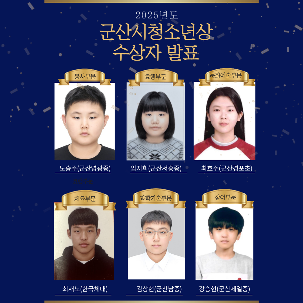 군산시, ‘청소년의 달’맞아 청소년상 6명 선정
