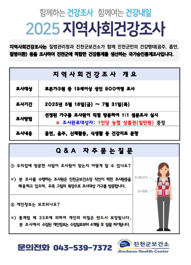 진천군, 지역사회건강조사 7월 31일까지 실시