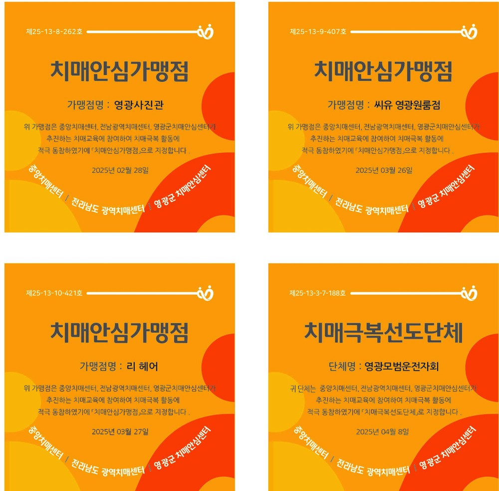 영광군, 치매 극복 선도 단체 및 안심 가맹점 확대