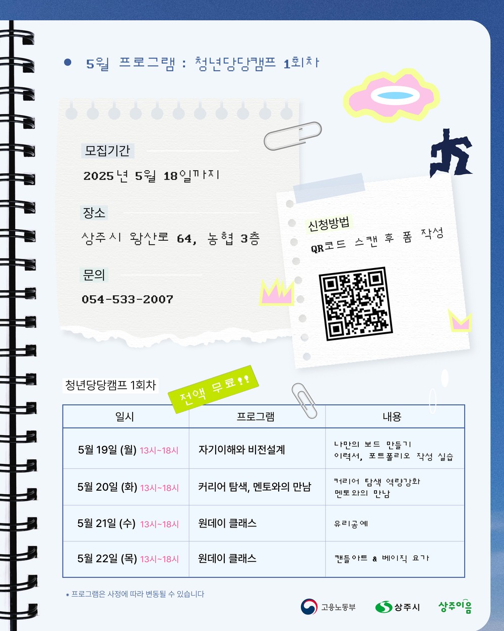상주시, 청년성장프로젝트 청년당당캠프 1기 참가자 모집…청년에게 4일간의 쉼표를 ‘쉬어가도 괜찮아’
