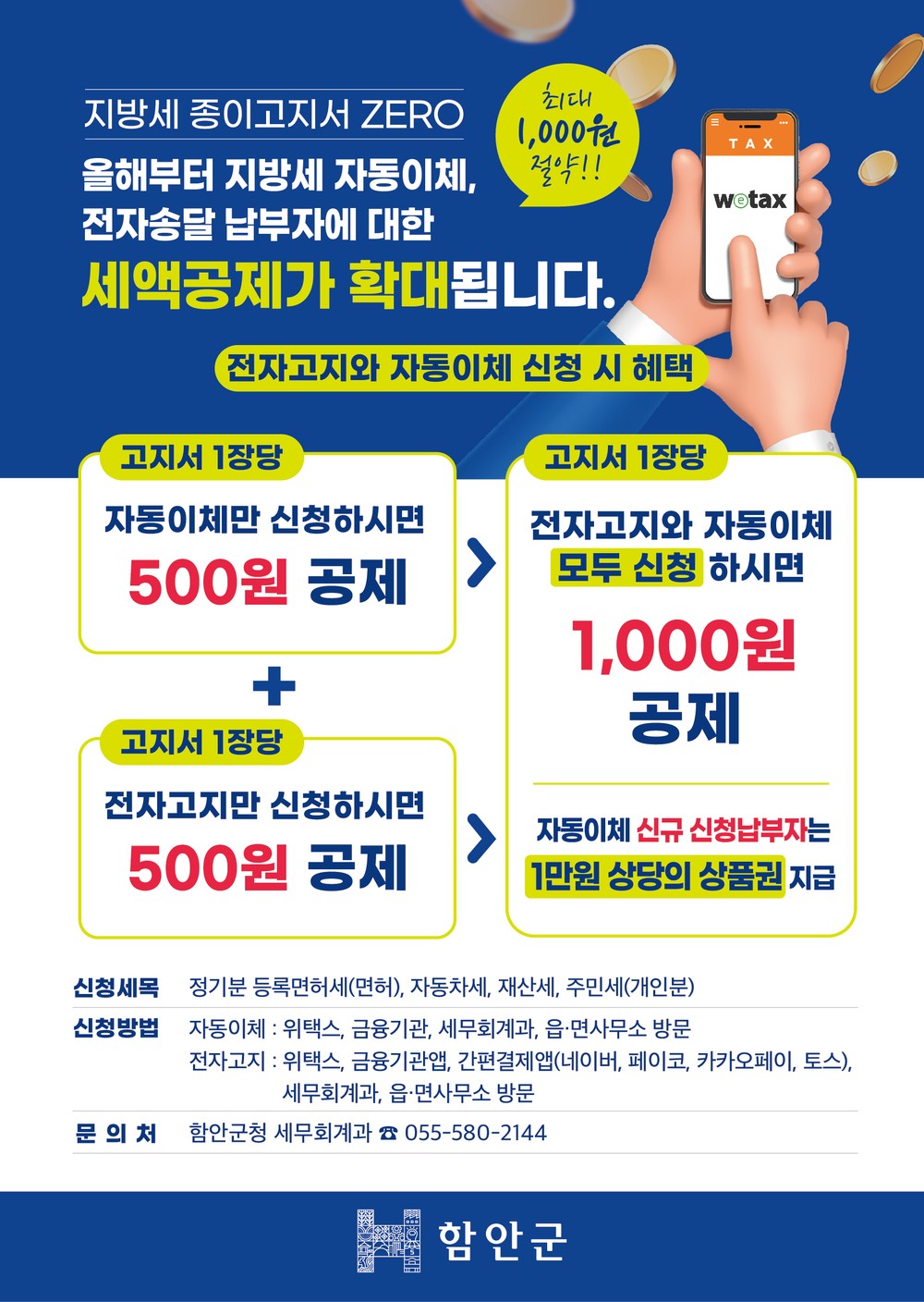 함안군, 지방세 자동납부·전자고지 세액공제 확대