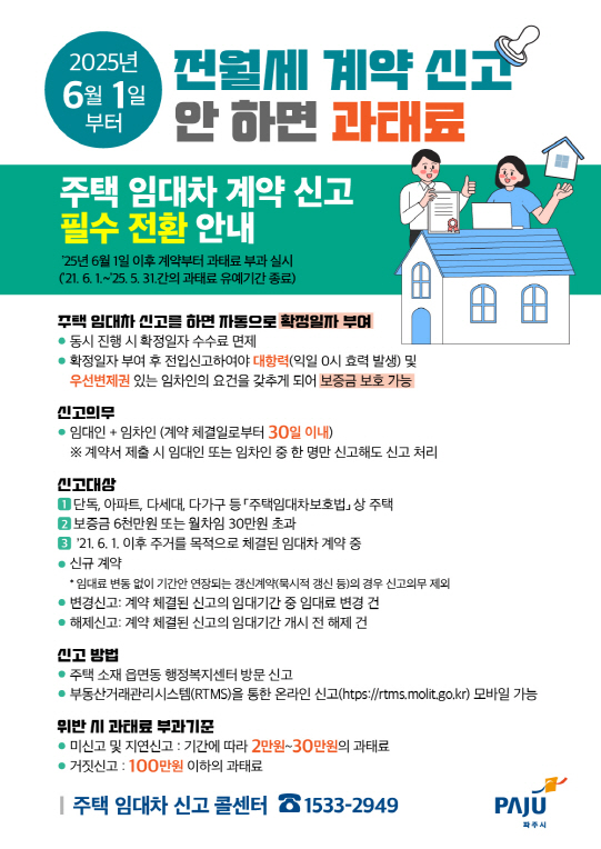 파주시,‘전월세 신고제’계도기간 종료