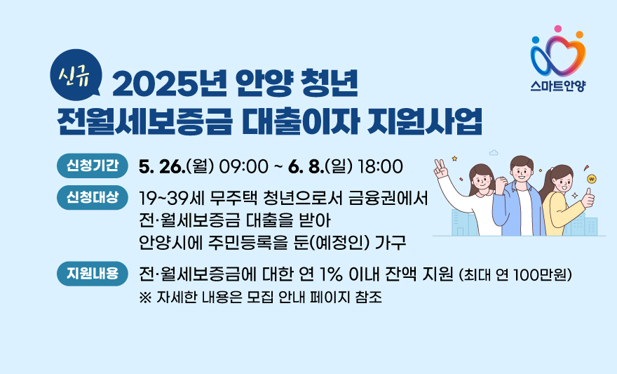 새로워진 안양시 청년 전월세보증금 대출이자 지원…금융기관 제한 없앤다