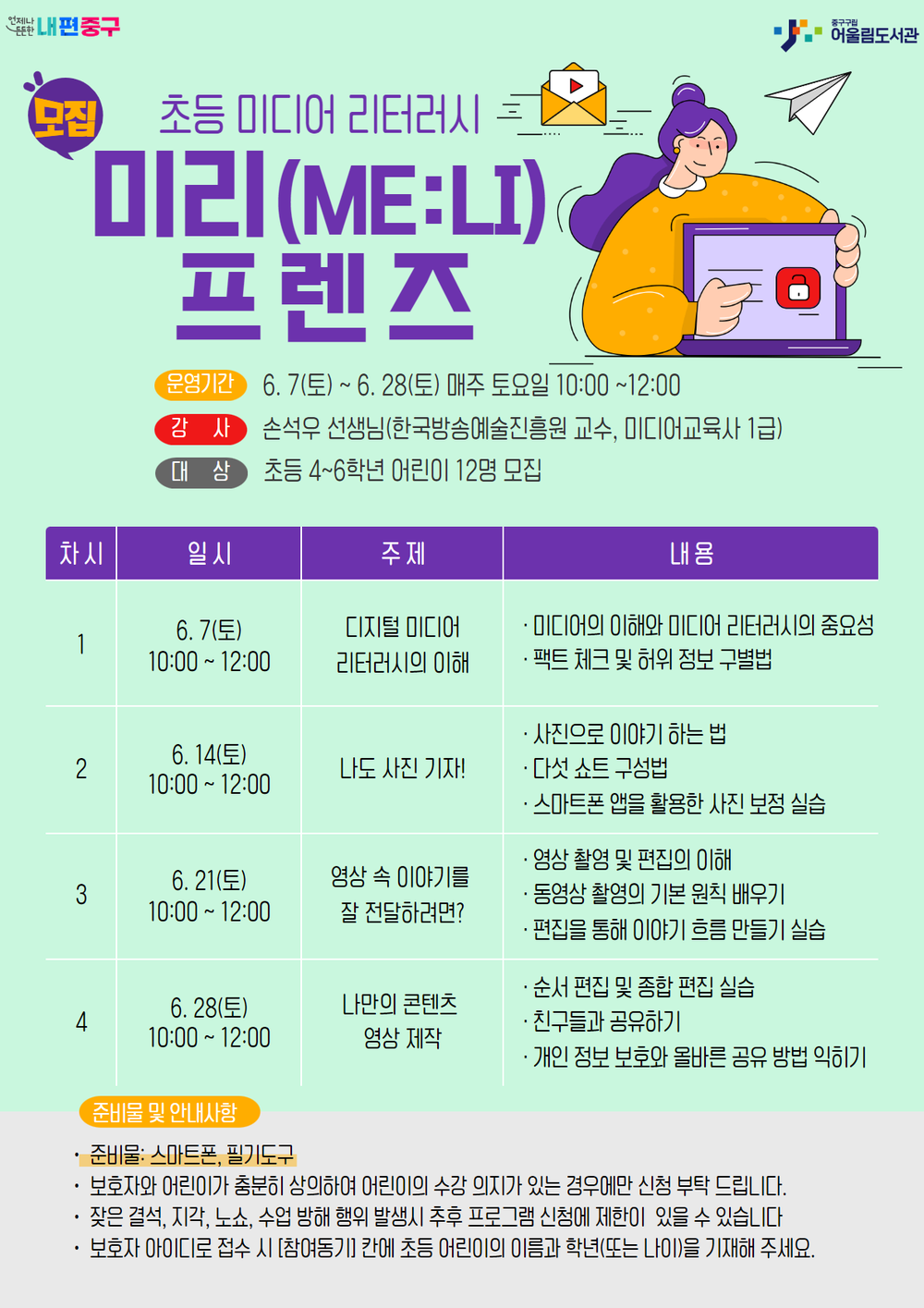 중구문화재단, 어린이 대상 미디어 리터러시 프로그램 ‘미리(ME:LI) 프렌즈’ 운영