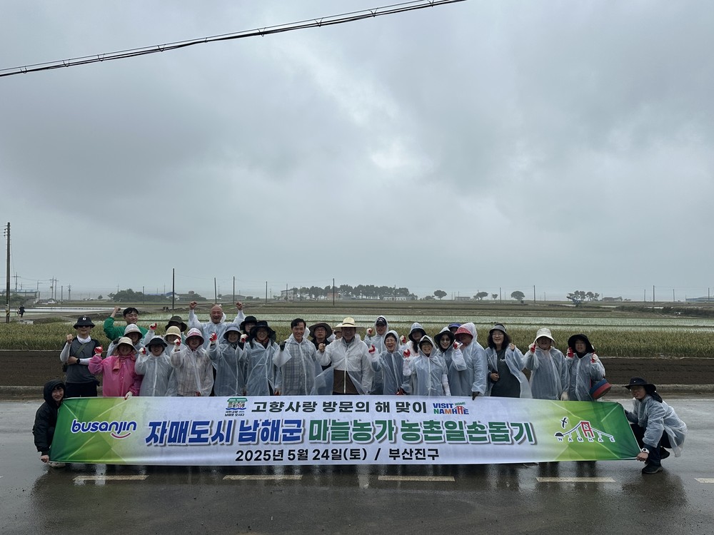 부산진구청 직원, 자매도시 남해군 마늘밭에서 구슬땀