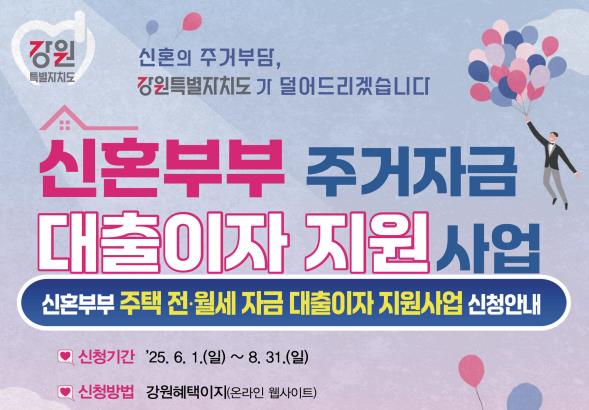 횡성군 신혼부부 주거자금 대출이자 지원사업 신청 접수