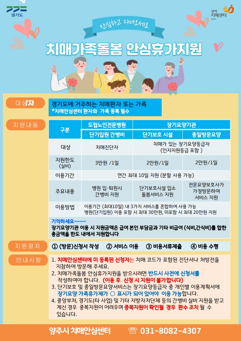 양주시, ‘치매가족돌봄 안심휴가지원 사업’ 운영