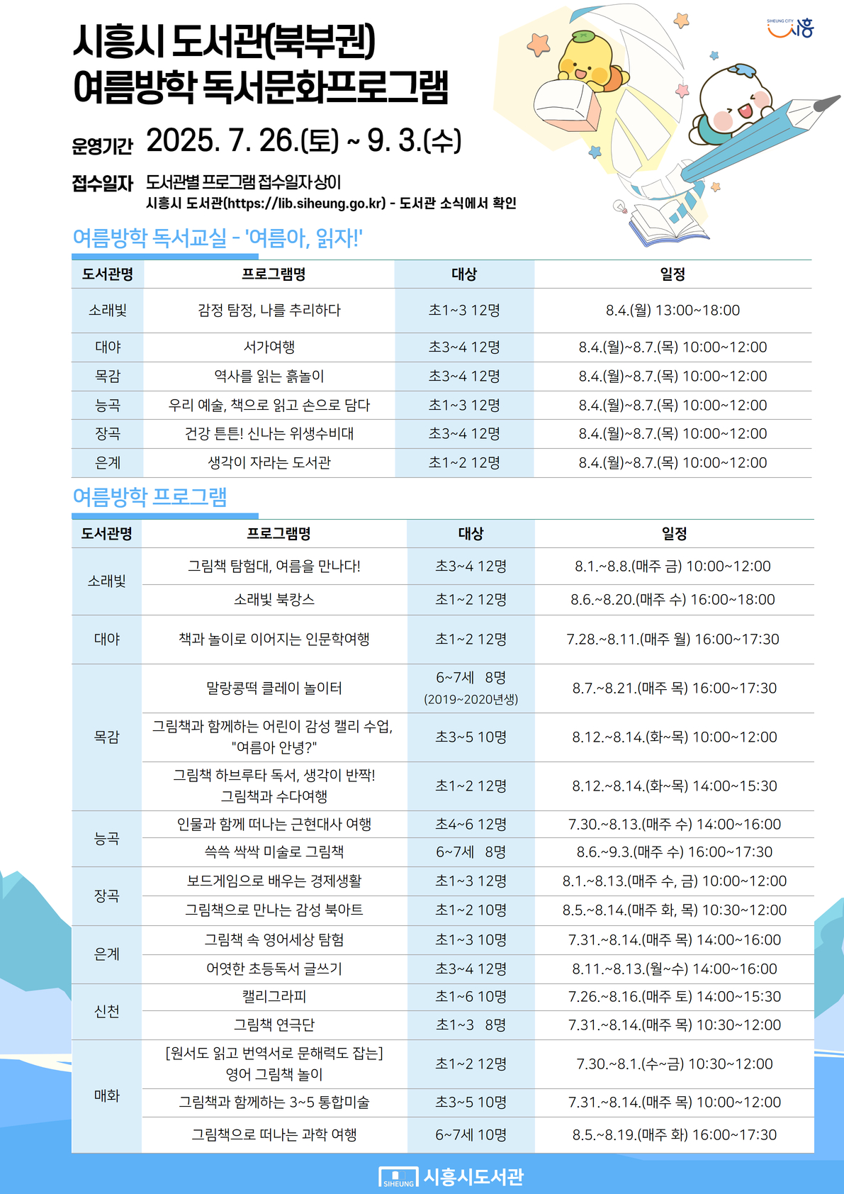 북부권 공공도서관, 여름독서교실 및 여름방학 프로그램 운영