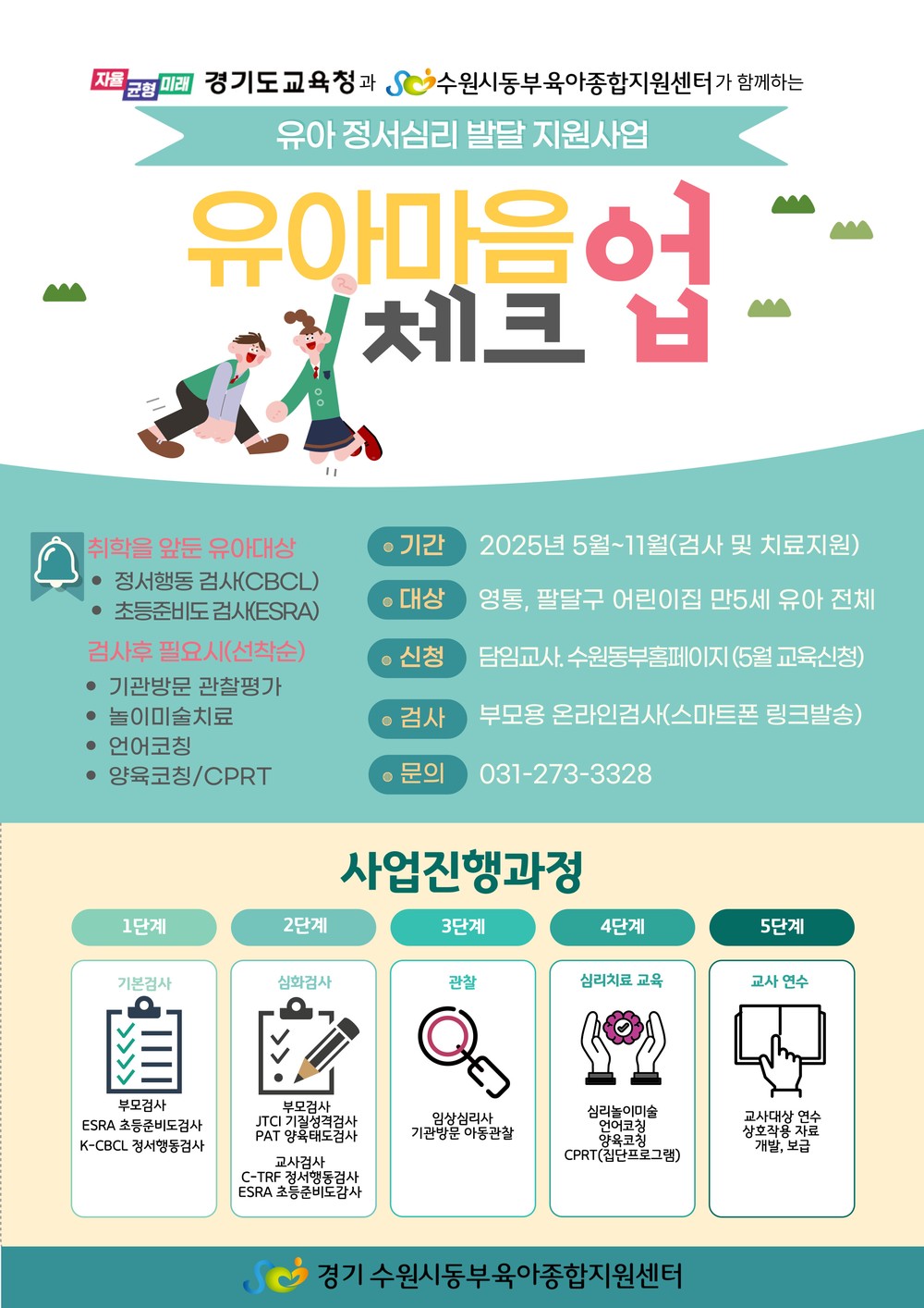 수원시, 5세 유아 대상 ‘유아마음 체크업’ 시범사업 참여할 어린이집 모집
