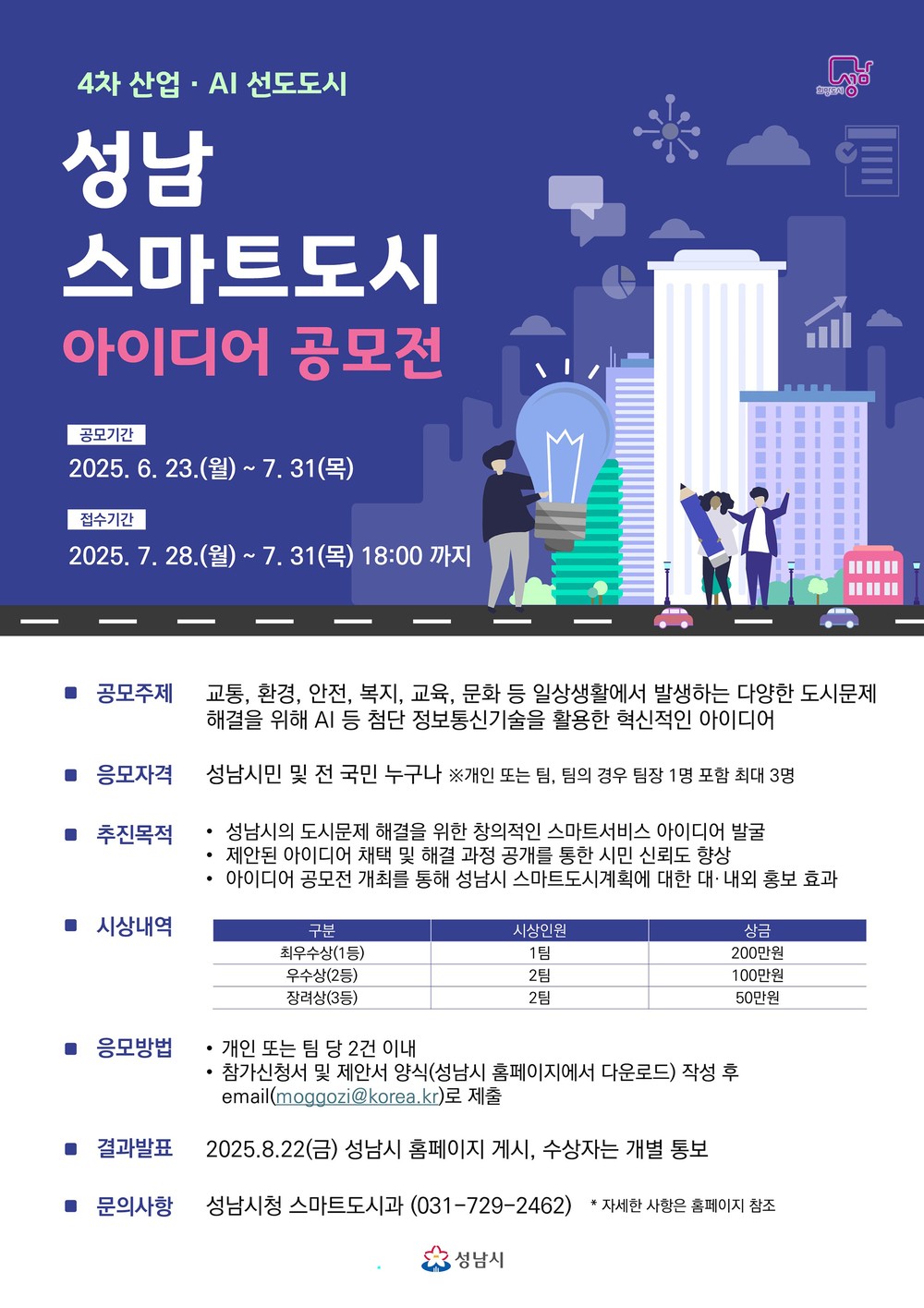 성남시, “스마트도시의 미래, 당신의 아이디어에서 시작됩니다” AI·ICT 기반 시민공모전 개최…일상 속 도시문제, 시민 참여로 해결