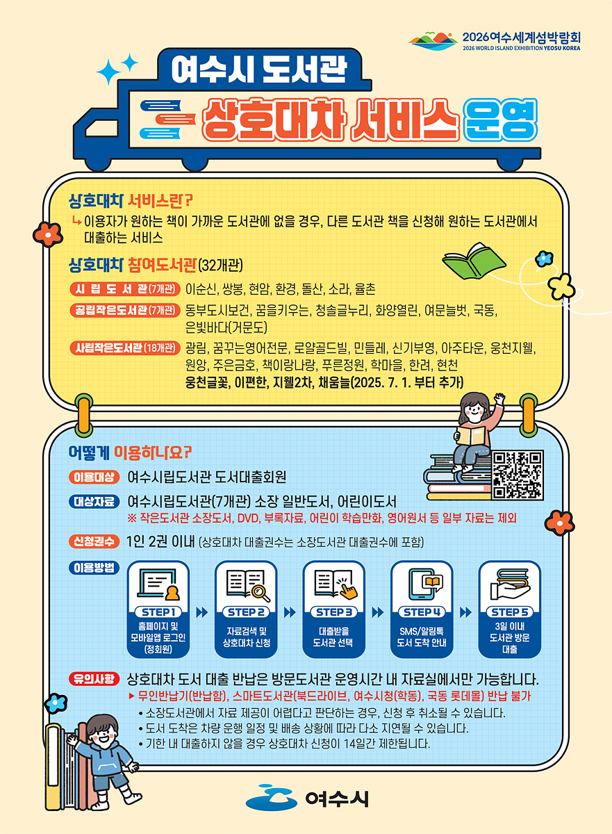 여수시, 도서 상호대차·타관반납 서비스 확대 운영