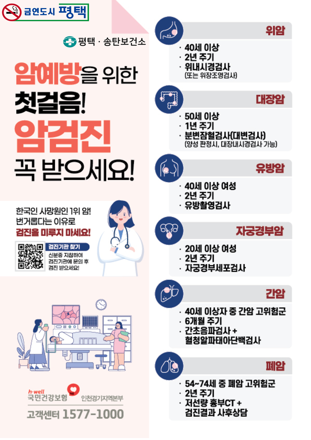 평택시, 암 예방부터 치료까지 한 번에, 암 예방은 국가 암검진으로!
