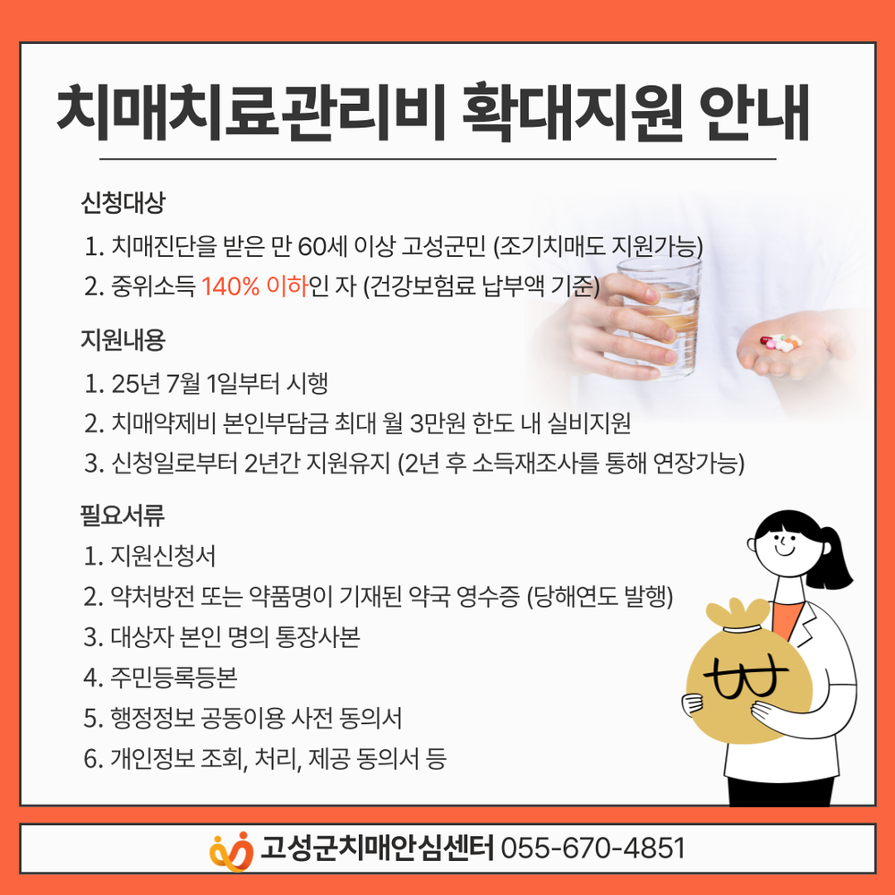 고성군, 치매치료관리비 지원 대상자 확대