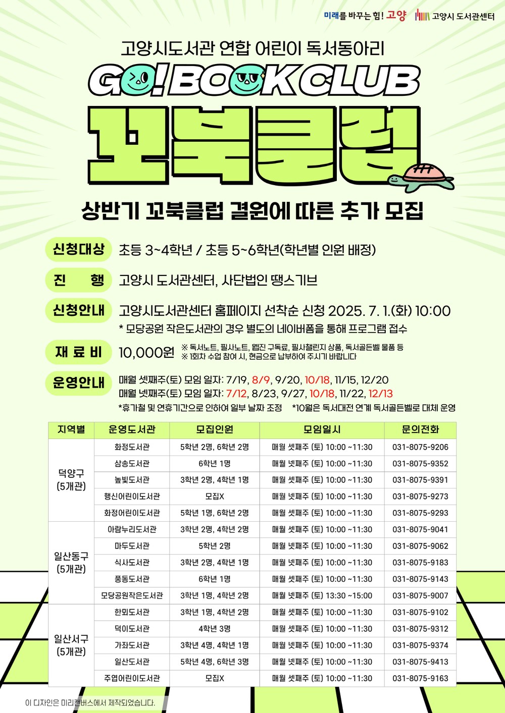 고양시, 어린이 독서동아리 ‘꼬북클럽’ 하반기 참여자 추가 모집