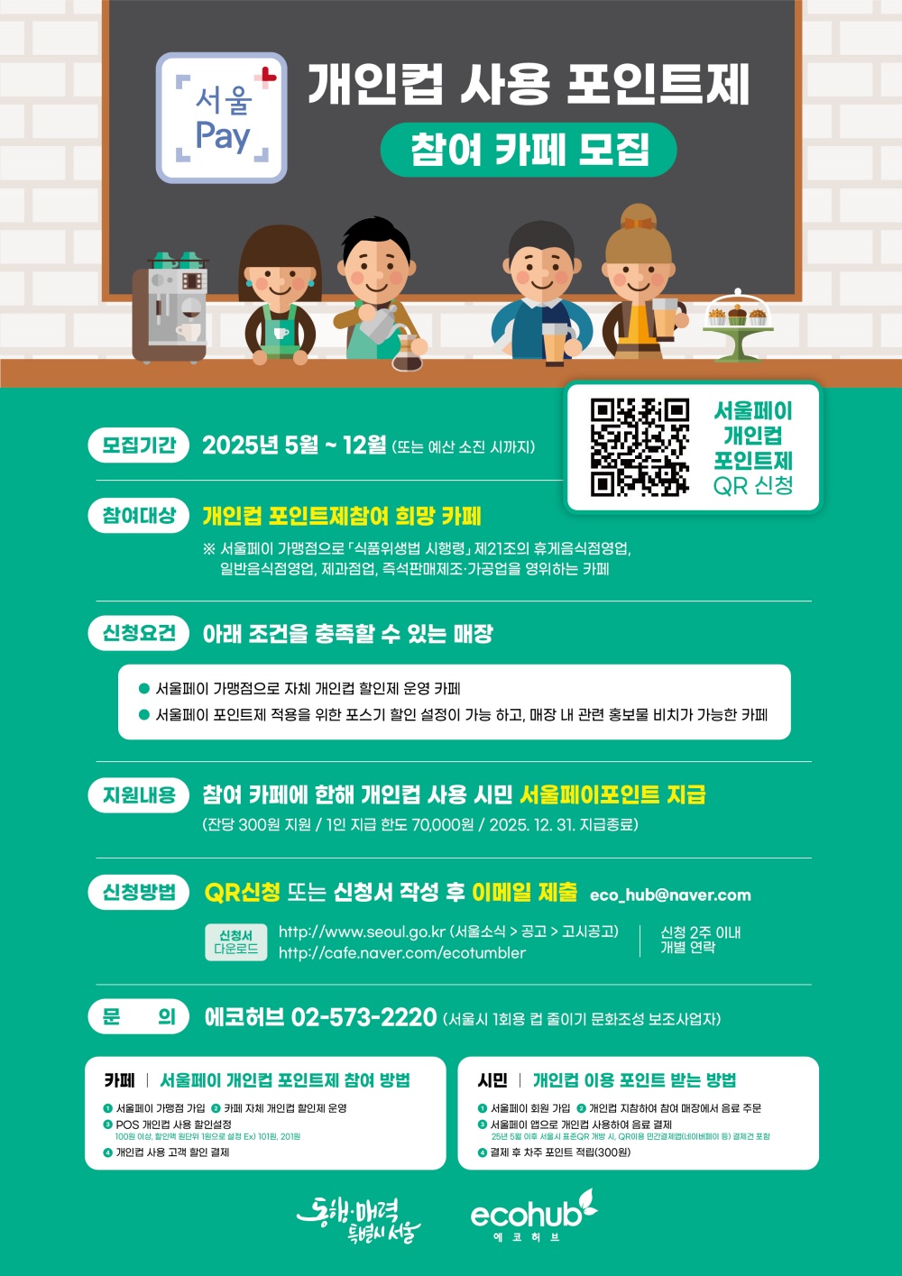 서울시, 카페에서 개인 컵 사용 시 ‘할인＋서울페이 적립’ 400원 이상 혜택 제공