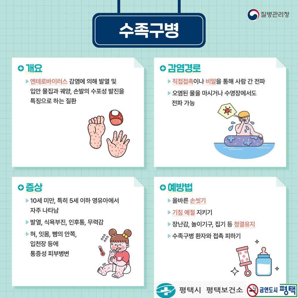 평택시, 영유아 수족구병 증가로 예방수칙 준수 당부