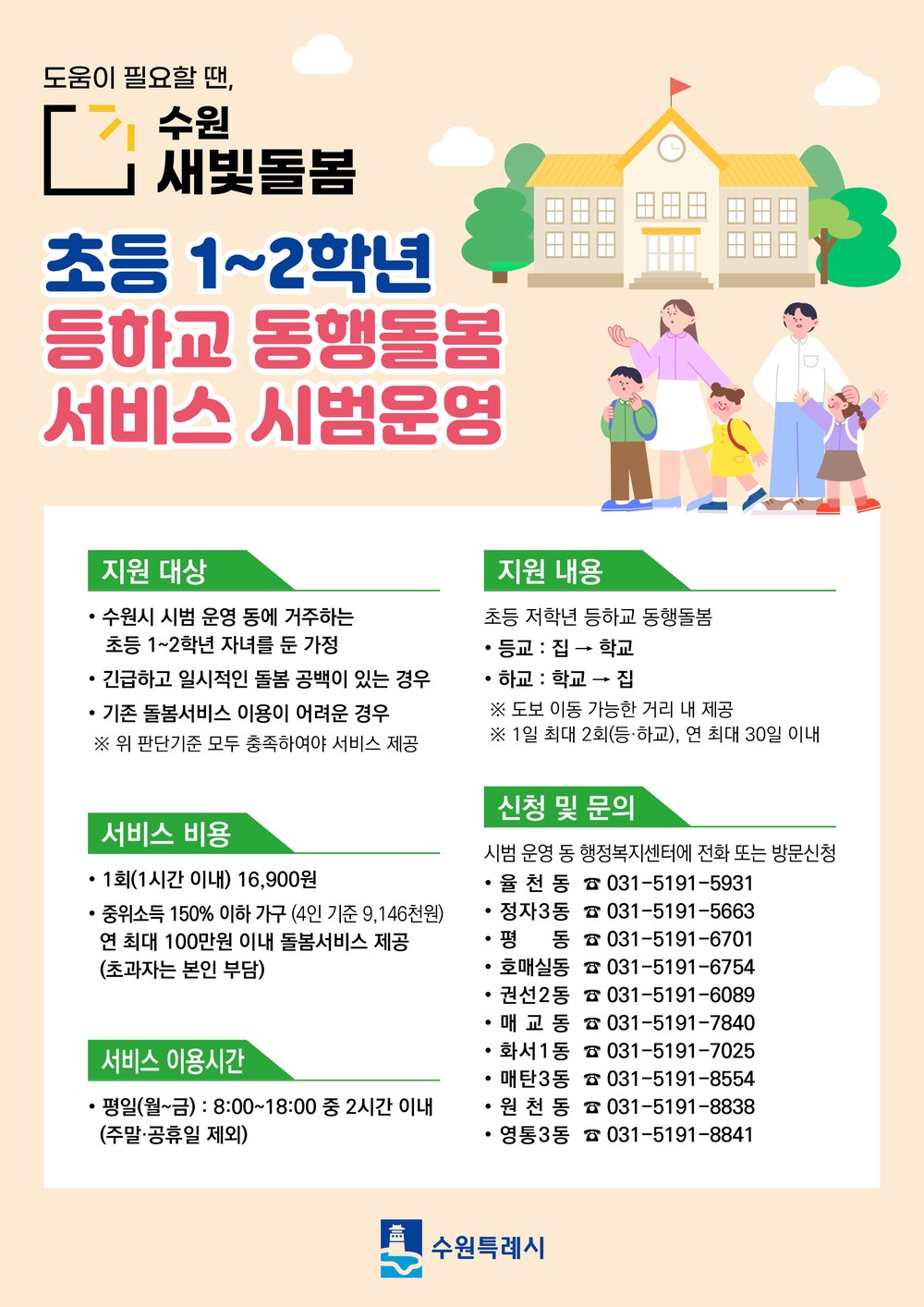 수원시, 수원새빛돌봄‘초등 저학년 등하교 동행돌봄’ 시범사업 10개 동에서 본격 운영