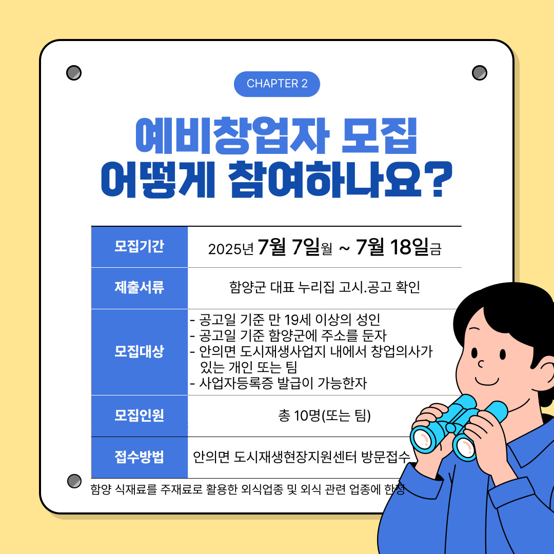 함양 안의면, 도시재생과 창업이 만나다! 외식업 창업지원 프로그램, 예비 창업자 10팀 모집