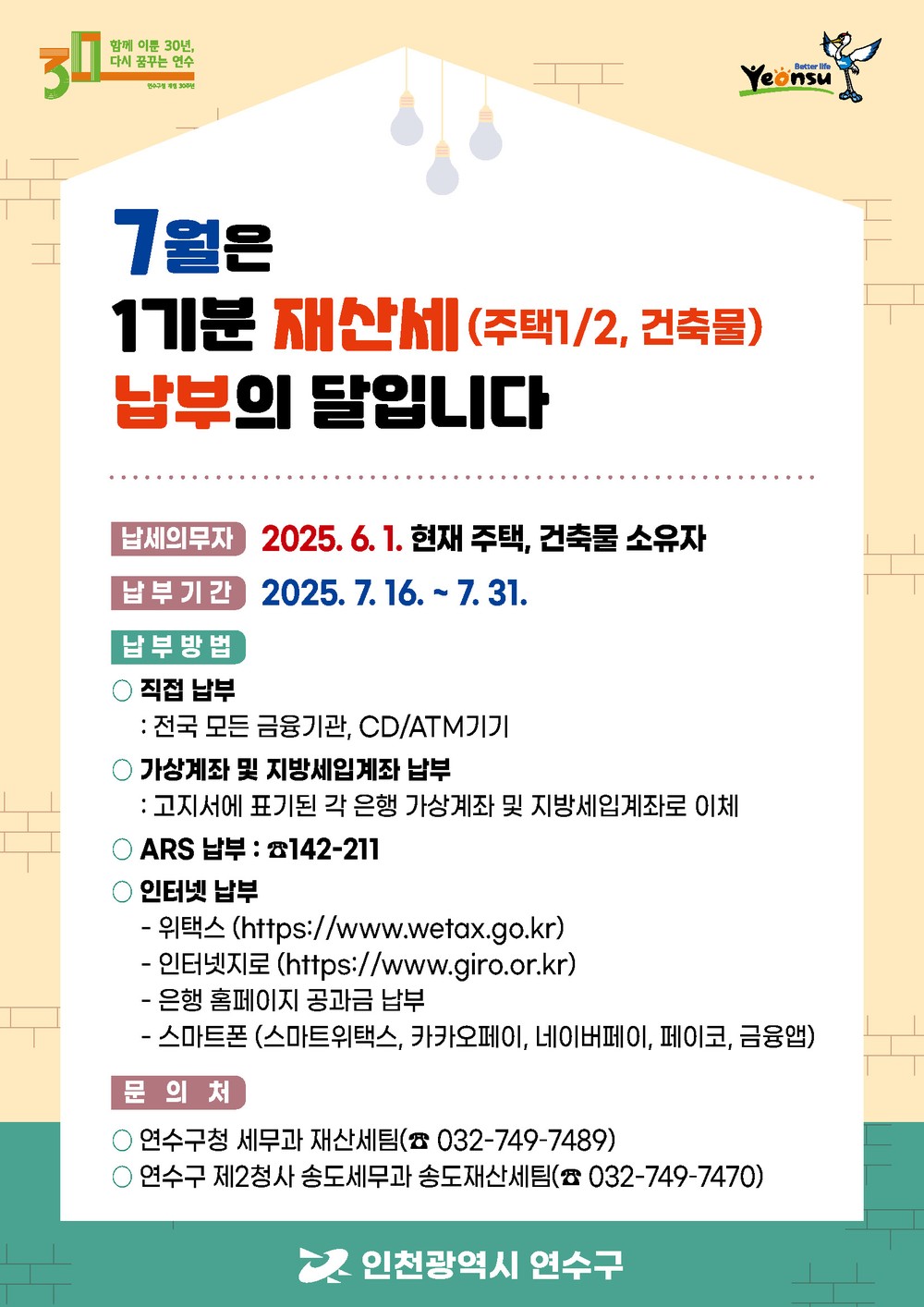 연수구, 7월 1기분 재산세 882억 부과