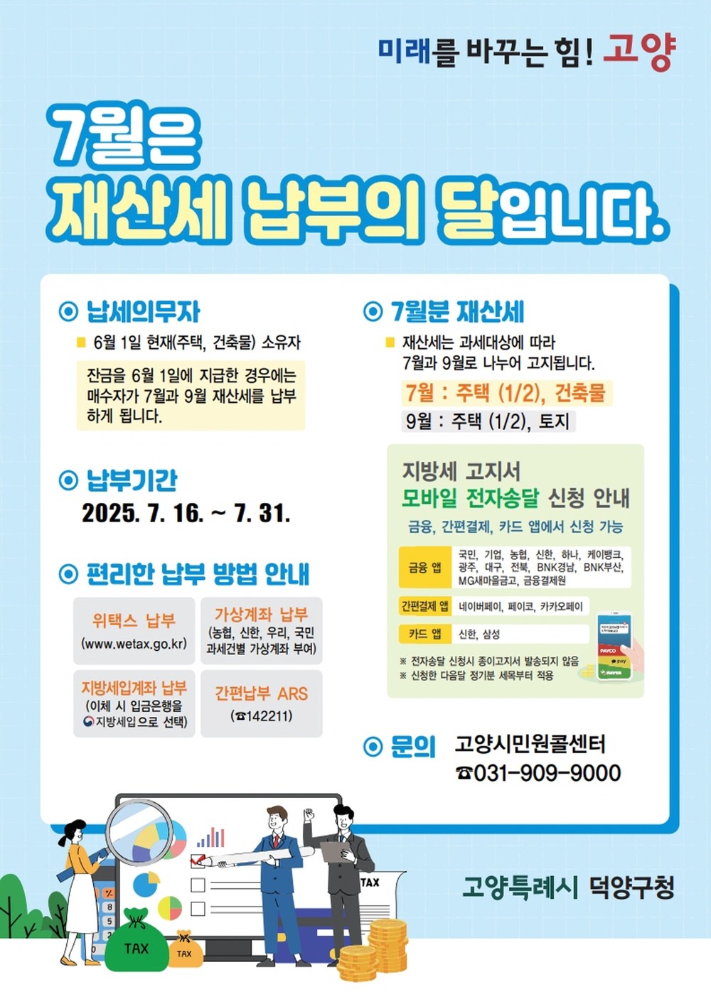 고양시 덕양구, 7월 정기분 재산세 644억 원 부과